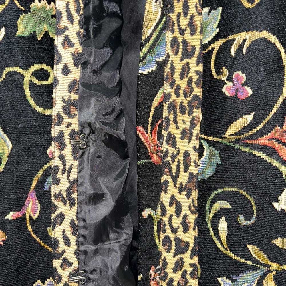 Vintage Tapestry Floral Jacket Leopard Print Trim Art Blazer Women's Medium - Picture 3 of 8